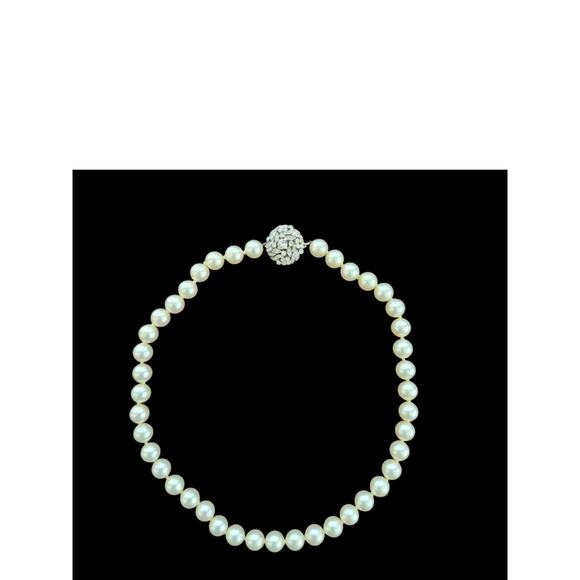 Vintage Majorica Pearl Necklace 16 In Rhinestone Clasp Ivory Color - Picture 1 of 6